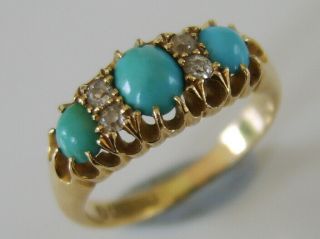 Stunning Antique 18ct Gold Turquoise Diamond Ring