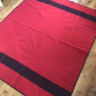 Vintage 100 Wool Camp Blanket Red With Black Stripes 55x66” Trading Lodge