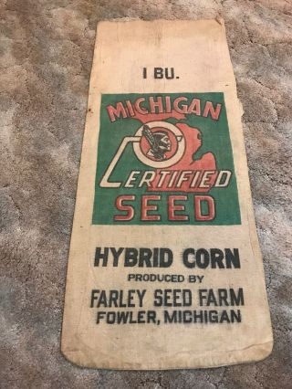Michigan Farley Fowler Indian Certified Seed Corn Sack Bag Cloth Feed Farm Hybri