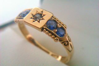 Ornate 18ct Gold Sapphire & Diamond Victorian Patent Ring Circa 1893