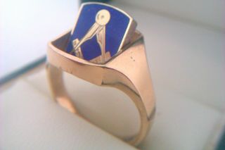 Rare Vintage 9ct Gold & Enamel Masonic Swivel Ring 1973