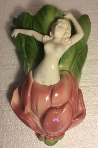 Vintage Nude Lady In Rose Bud Wall Pocket Vase Sarsaparilla 1981 Ceramic Mermaid