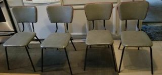 Set Of 4 Vintage Mid Century Retro Vinyl Kitchen Chairs Gray Black Red Trim