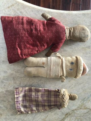 3 Hand Sewn Antique Vintage Cloth Dolls