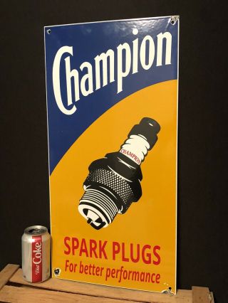 Large Vintage 1950s Champion Spark Plug Porcelain Sign Gas Station Oil Pump