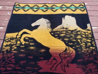 Vintage San Marcos Aztec Southwestern Horse Hi - Pile Reversible Blanket 80 