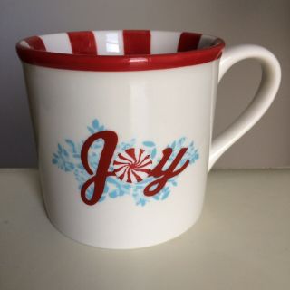 Starbucks Holiday 2007 Joy Coffee Tea Mug Cup 14 Oz Peppermint Red Striped Retro