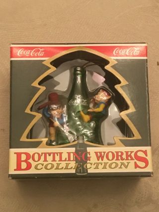 1995 Coca - Cola Bottling Ice Sculpting Christmas Ornament Elves,