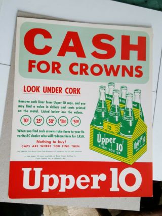 Vintage Upper 10 Soda Cash 4 Crowns Advertising Sign Cardboard
