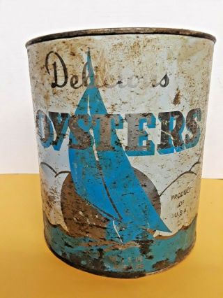 Vintage Freshly Shucked Delicious Oyster 1 Gallon Tin Can Powley Wingate Md