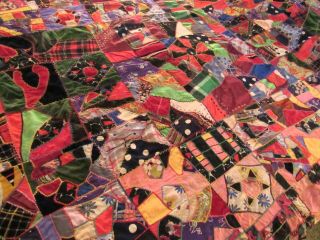 Gorgeous Antique Brightly Colored Crazy Quilt Top