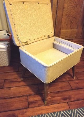 Vintage Singer Sewing Machine Stool Storage Seat Mid Century Tan Vinyl Mcm