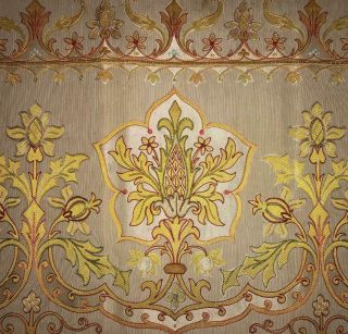 1.  04m Exquisite Unusual 19th Century Tambour Embroidered Silk Brocade Panel 153