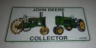 John Deere Dual Tractor Collector Metal License Plate Vgc