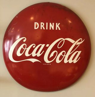 Vintage 1950’s Large Drink Coca - Cola Button Sign 36”