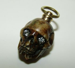 Rare,  Large,  Antique Georgian Memento Mori Sapphire Eyes Skull Watch Key Pendant