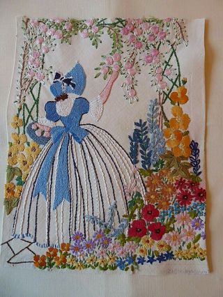 Vintage Hand Embroidered Picture Panel/ - Crinoline/superb Handiwork