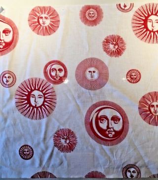 Fornasetti Fabric Sample Soli E Lune Red On White Linen