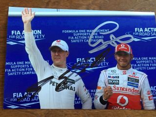 Michael Schumacher & Lewis Hamilton Autographs Hand Signed Photo F1