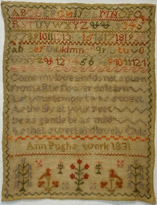 Early 19th Century Verse,  Motif & Alphabet Sampler By Ann Pugh - 1831