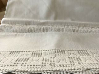 Antique Swedish Vintage Handmade Embroidered Cotton Sheet 1/2