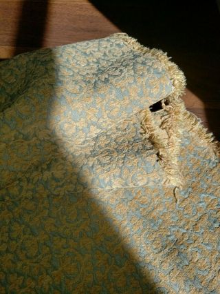 Vintage Heavy Linen Upholstery Fabric Gold And Blue Stunning 38 " X 57 "