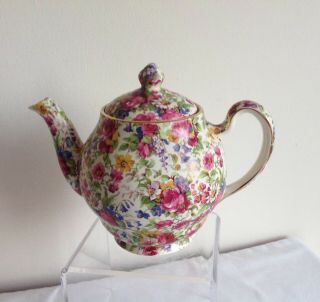 Vintage Art Deco Royal Winton “summertime” Chintz Flowers Round Shaped Teapot