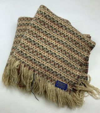 Vintage Pendleton Virgin Wool Brown & Cream Zig Zag Stripe Throw Blanket 51 X 54