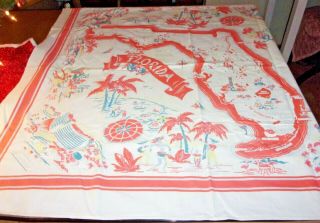Vintage Florida Tablecloth For Card Table