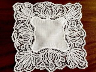 Antique White Lawn Ribbon Lace Wedding Handkerchief 12x12 Inches
