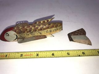 Vintage Hand Carved Minnesota Ice Fishing Lure Spearing Wood Decoy Tail Broken