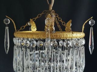 LARGE VINTAGE BRASS & CRYSTAL GLASS WATERFALL CHANDELIER PENDANT CEILING LIGHT 3