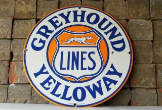 Vintage Greyhound Dog Porcelain Gas Auto Metal Ad Service Station Bus Lines Sign