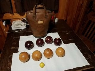 Vintage Bocce Ball Set With Leather Spalding Bag
