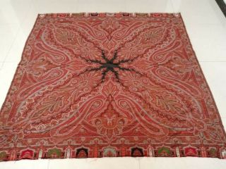 Antique French Paisley Kashmir Piano Shawl Woolen Square Size 71 " X71gud Design