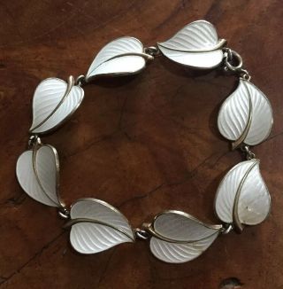 Vintage Norwegian Ivar T Holt Sterling Silver Guilloche Enamel Leaf Bracelet 925