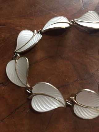 Vintage Norwegian Ivar T Holt Sterling Silver Guilloche Enamel Leaf Bracelet 925 2