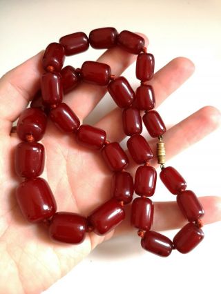 Antique Barrel Bead Cherry Amber Bakelite Necklace Faturan 54g