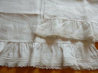 Antique Soft Pure Linen Pillowcase Pair W Lace Trimmed Ruffles