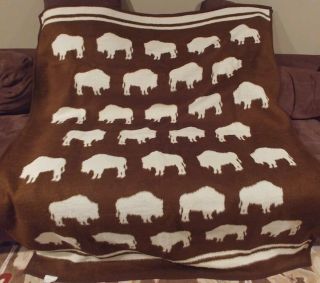 Vintage Biederlack Blanket - Rare Bison Buffalo 58 " X 70 " Usa Brown Reversible