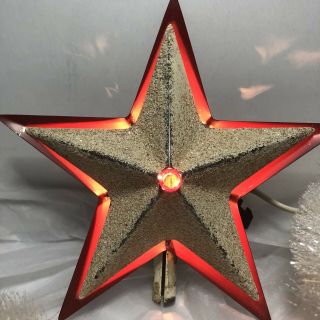 Vintage Noma Metal Illuminated Electric Star Christmas Tree Topper Red White