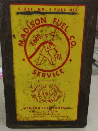 Rare Vintage 1930s Shell Madison Wi Fuel Co 5 Gallon Oil Can Gas Old Farm Sign