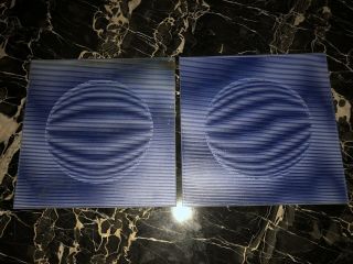 2 Dark Blue Space Age Mod 3 - D Optic Op Art Orb 8x8 Glass Tile Vasarely Pepsi
