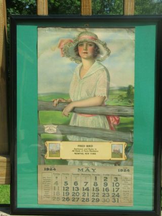 Rare Framed Vintage John Deere 1924 Calendar " The Deere Girl " Rare Ffa Usa