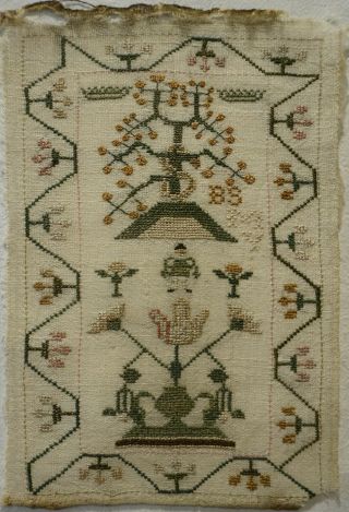 Very Small Early 19th Century Figure & Motif Sampler Initialled Bs/my - C.  1830