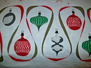 Vintage Christmas Tablecloth Mid Century Ornaments De Antonio 50s Mod Atomic Big
