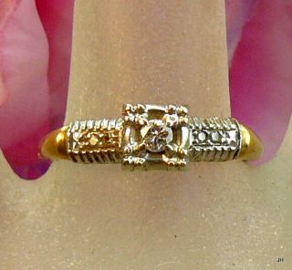 Estate Vtg Signed Miracle 14k Gold 5 Diamond Engagement Wedding Ring Sz7