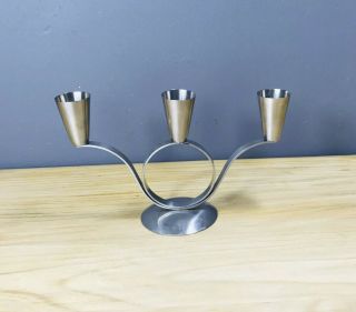Danish Modernist Steel Candle Holder Triple Candlestick Mg Mid Century
