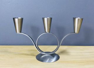 Danish Modernist Steel Candle Holder Triple Candlestick MG Mid Century 2