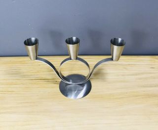 Danish Modernist Steel Candle Holder Triple Candlestick MG Mid Century 3